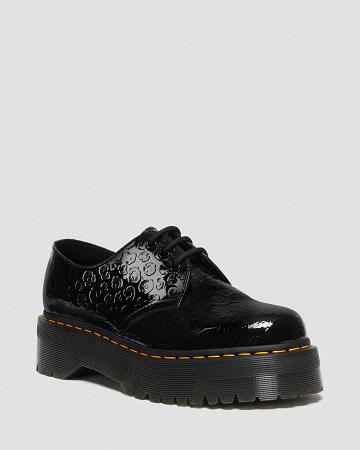 Black / Leopard Women's Dr Martens 1461 Leopard Emboss Patent Leather Platform Shoes | CA 386JPQ